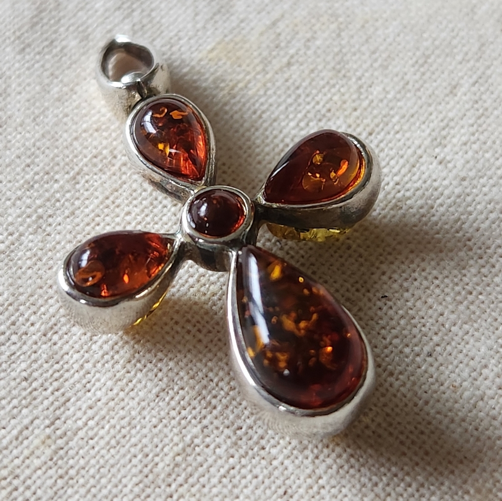 Amber cross pendant - reversible